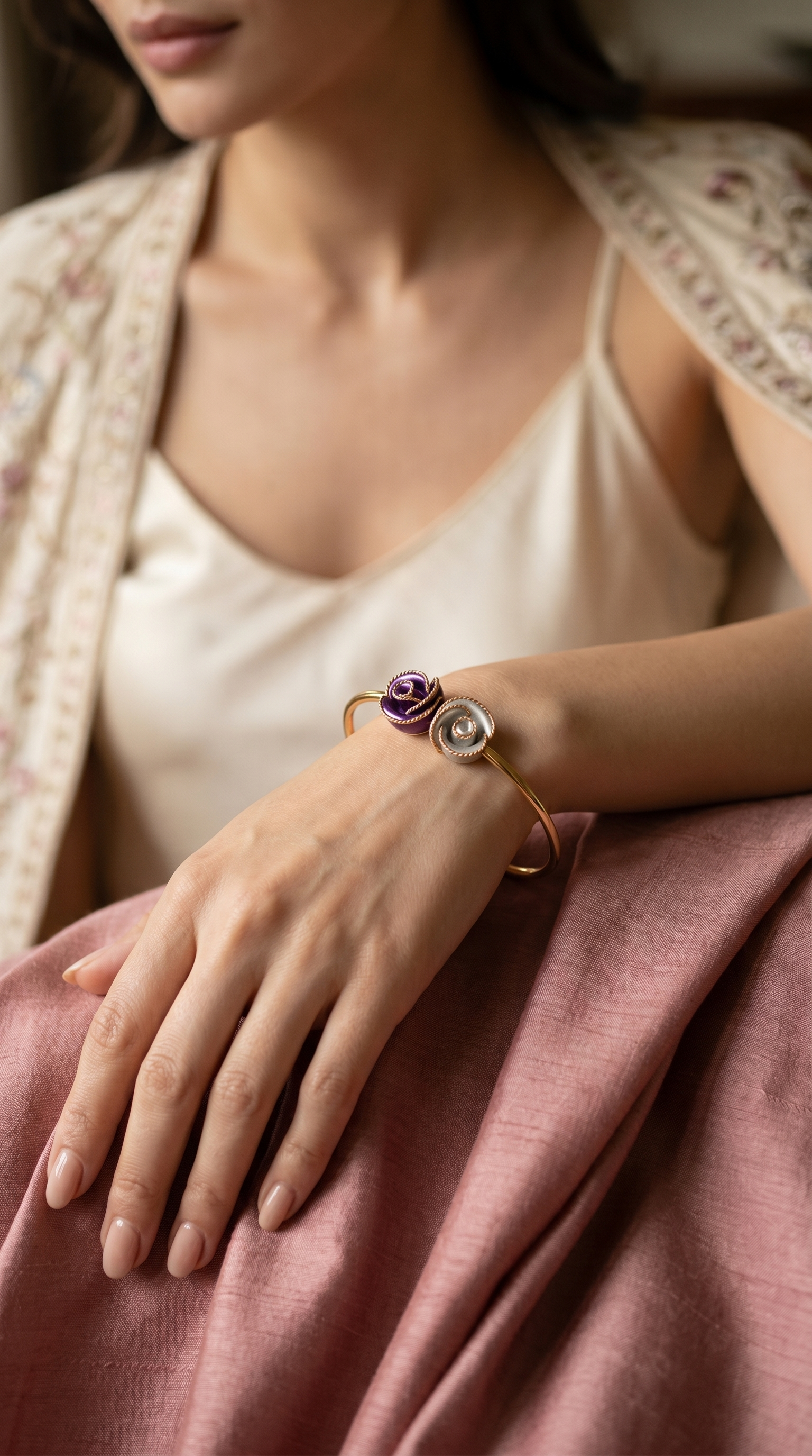 Dual Bloom 18K Gold Floral Bracelet