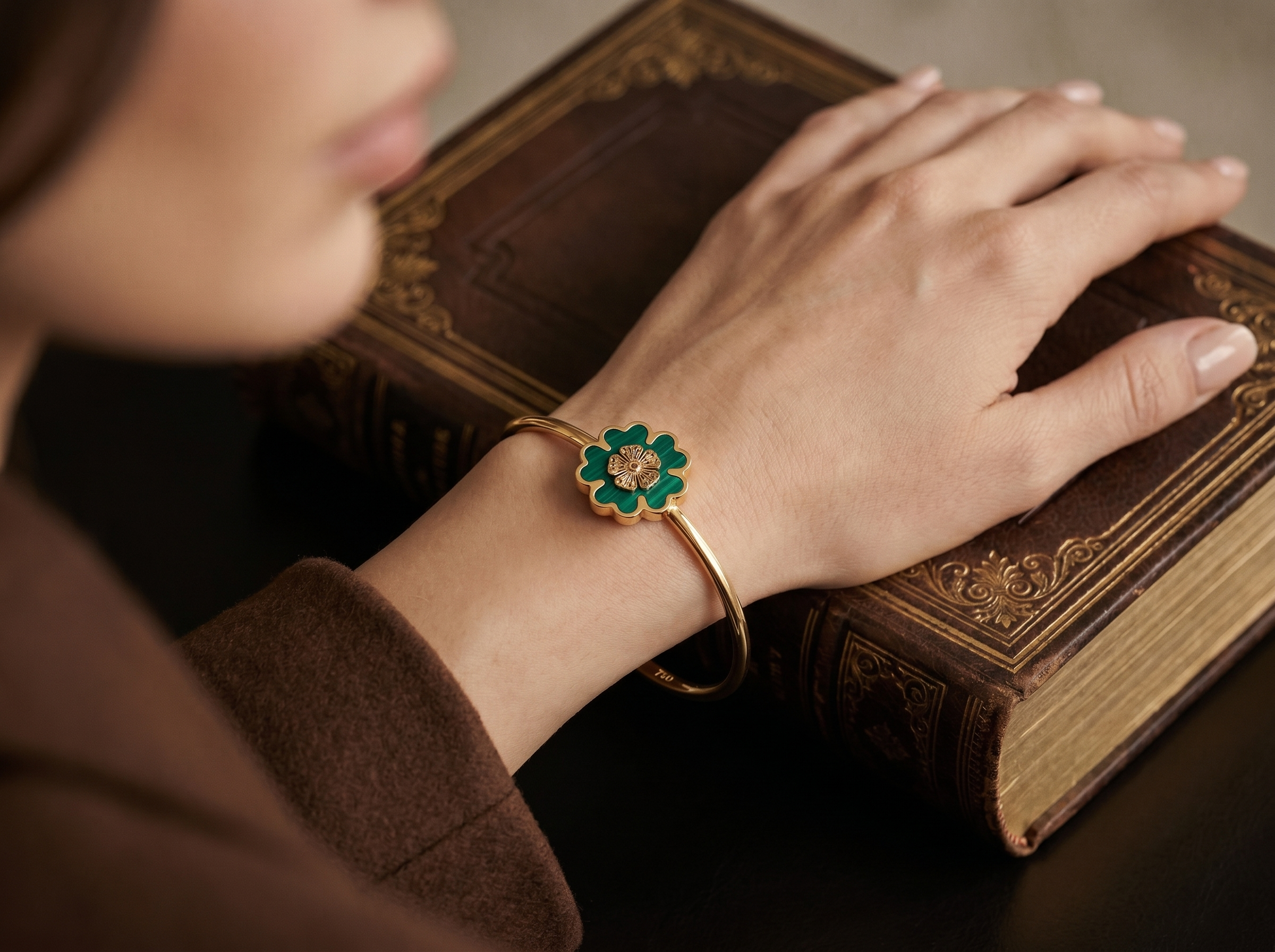 Malachite Clover 18K Gold Bracelet