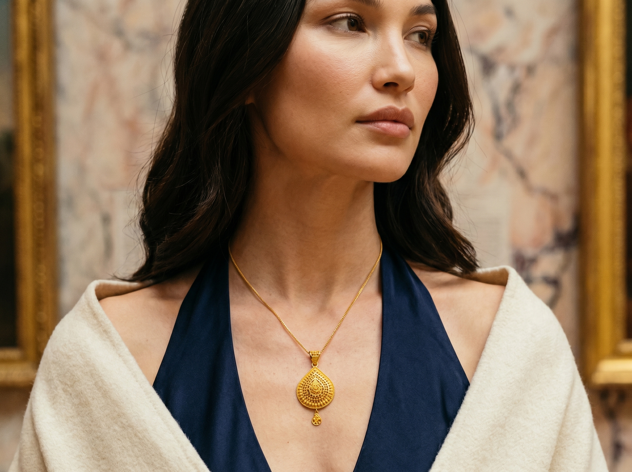 Golden Mandala Filigree Teardrop 22K Gold Pendant