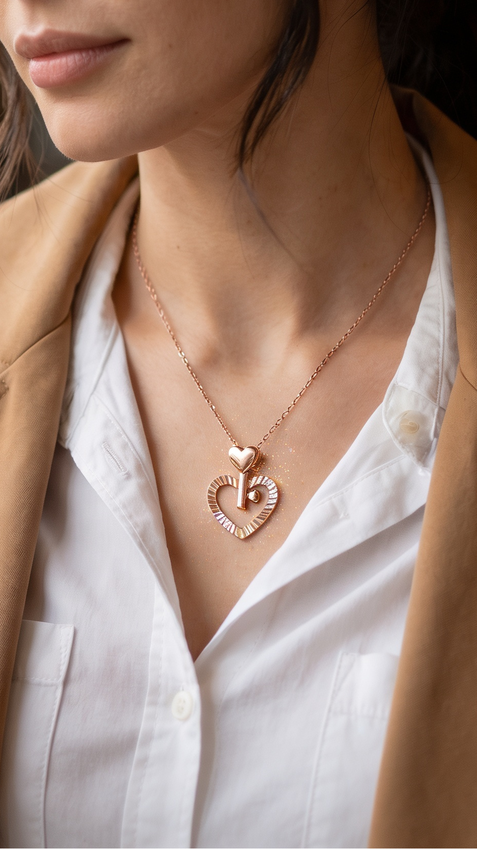 18K Rose Gold Key to Heart Necklace