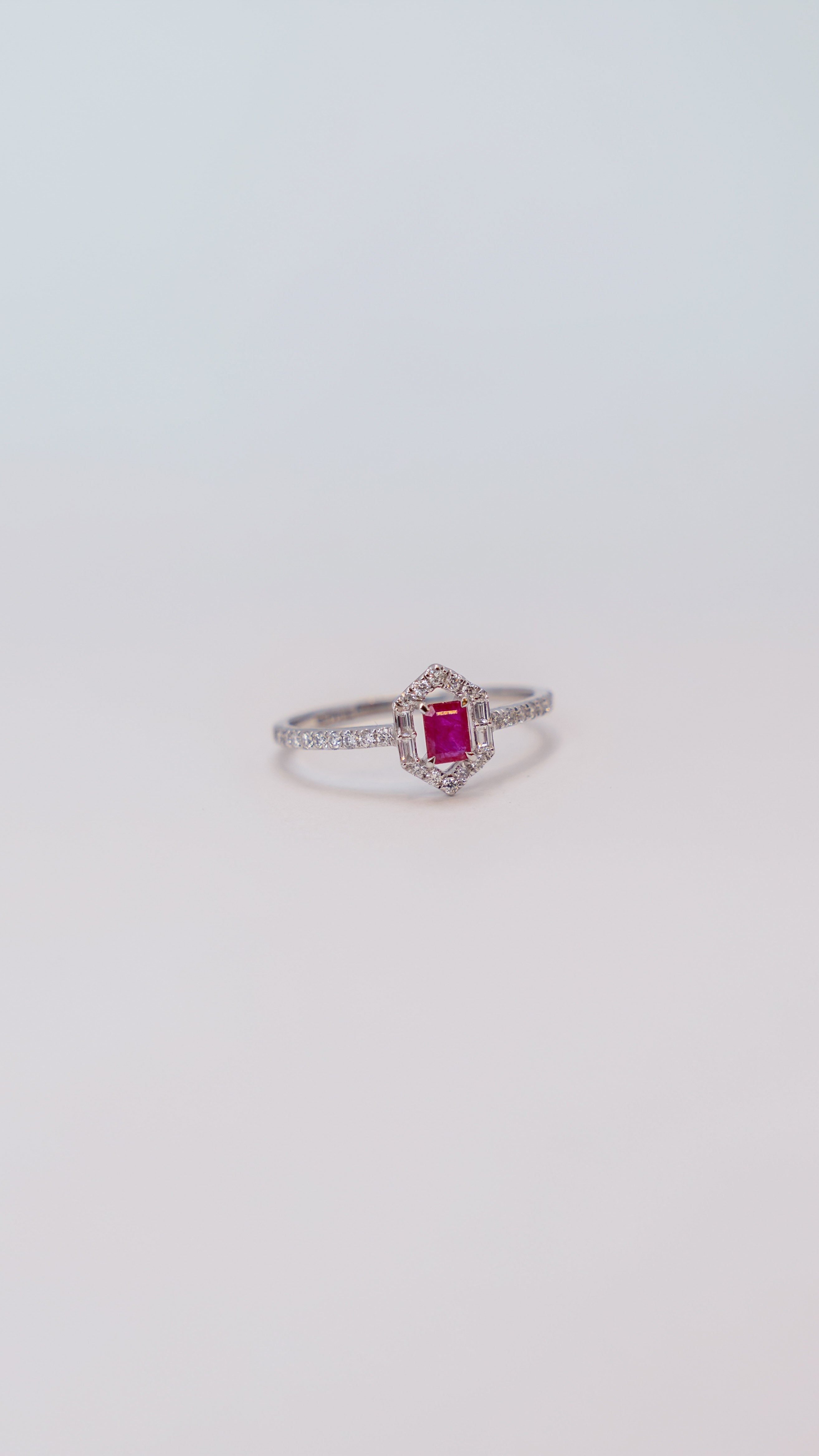 Crimson Halo 18K Gold Ruby & Diamond Geometric Ring
