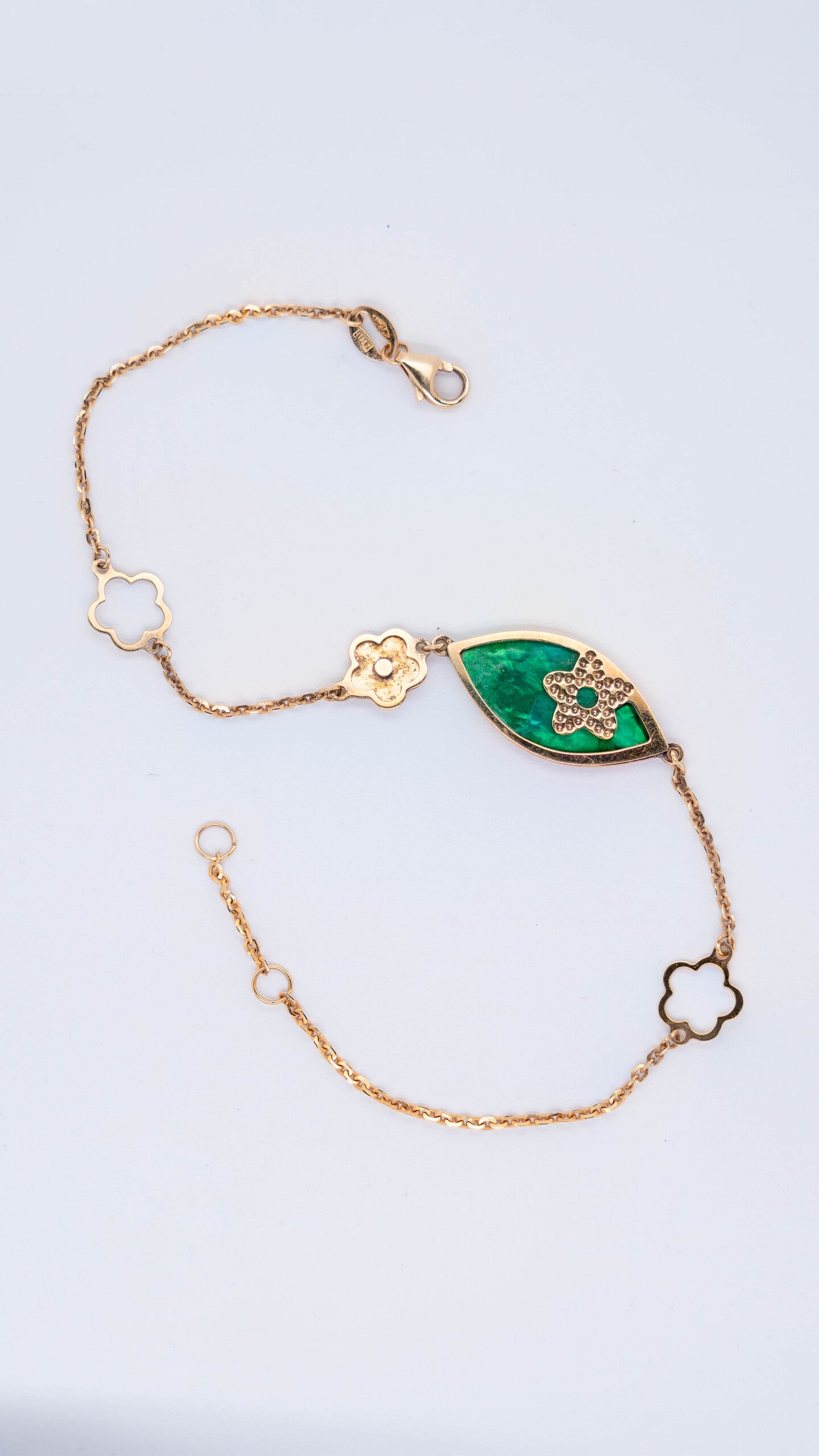 Emerald Orbit 18K Gold Chain Bracelet with Malachite Stone
