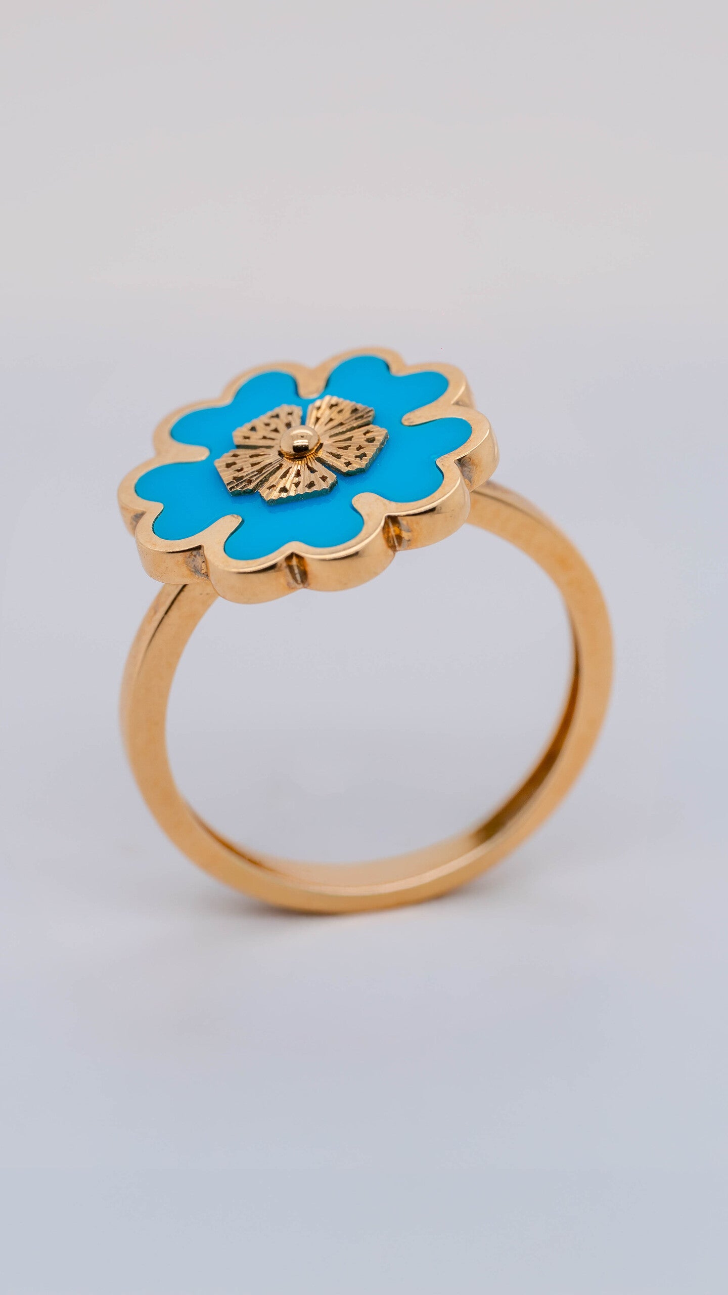 Sky Petal 18K Gold Blue Flower Ring