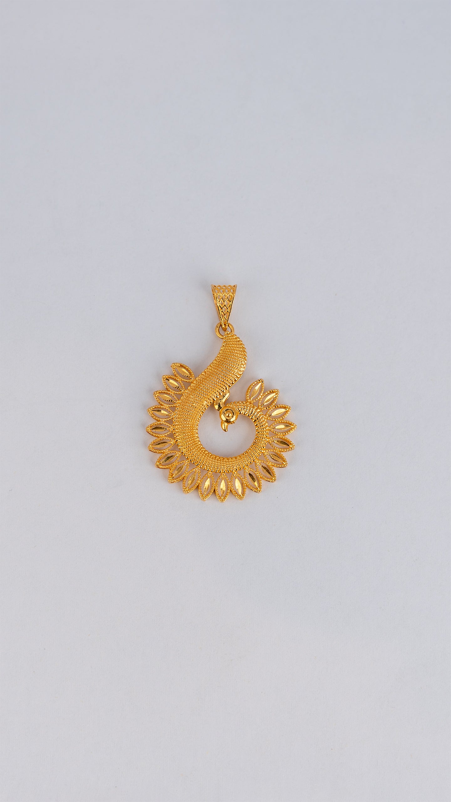 Peacock Spiral Filigree 22K Gold Pendant