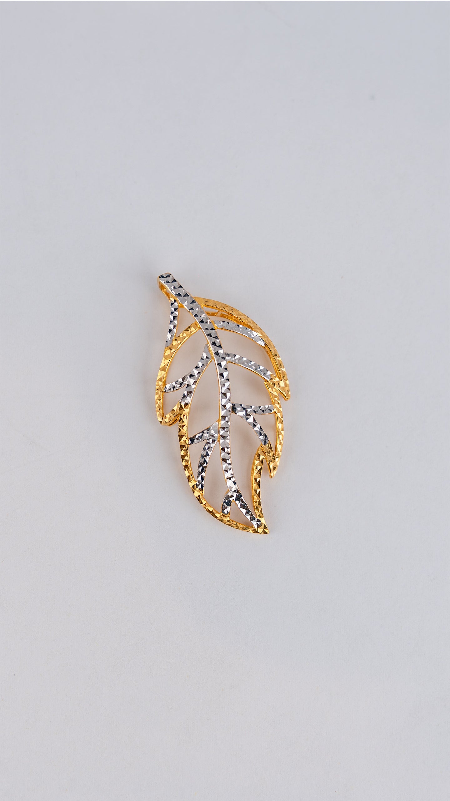 Two-Tone Filigree Leaf 22K Pendant