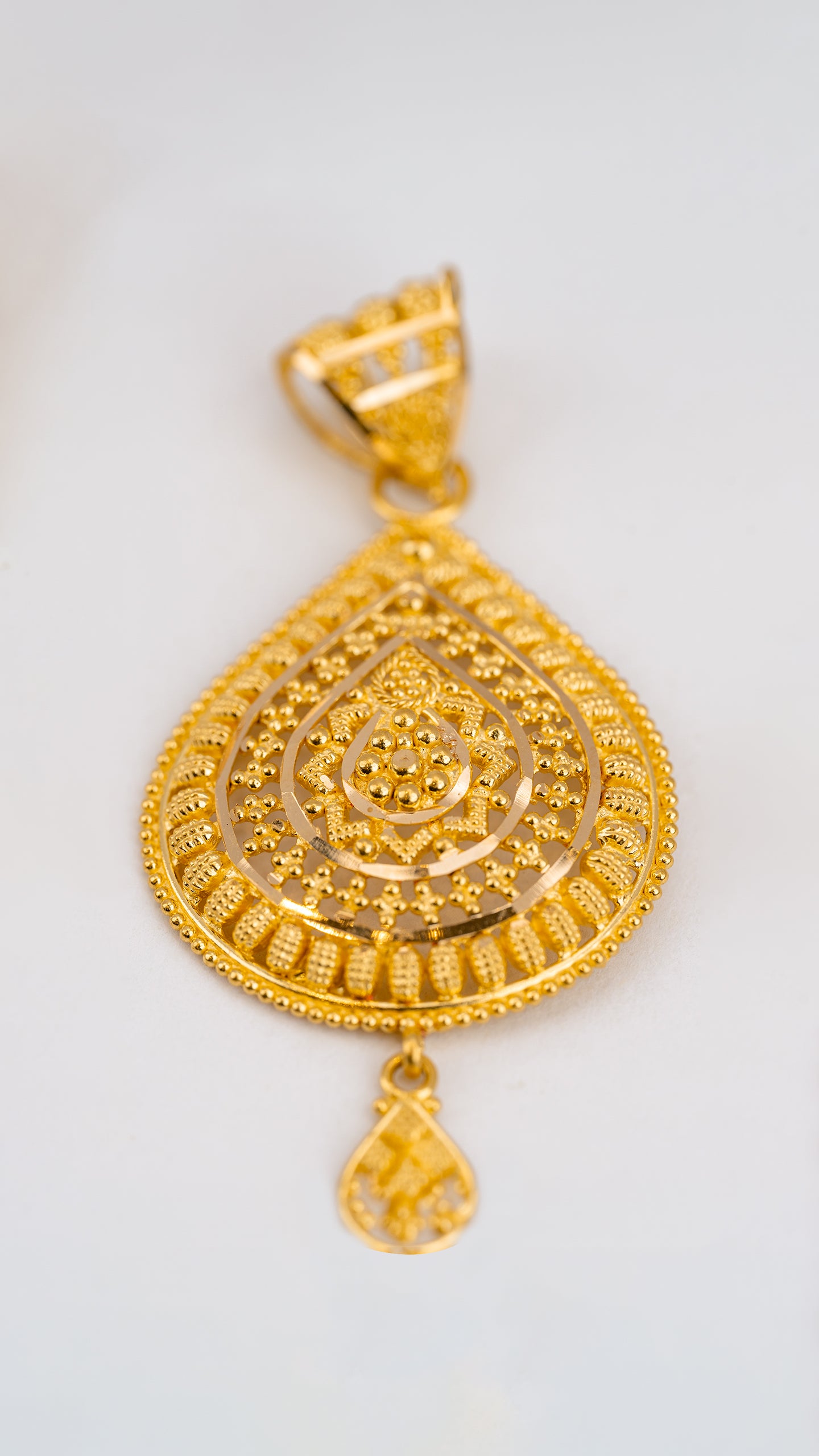 Golden Mandala Filigree Teardrop 22K Gold Pendant