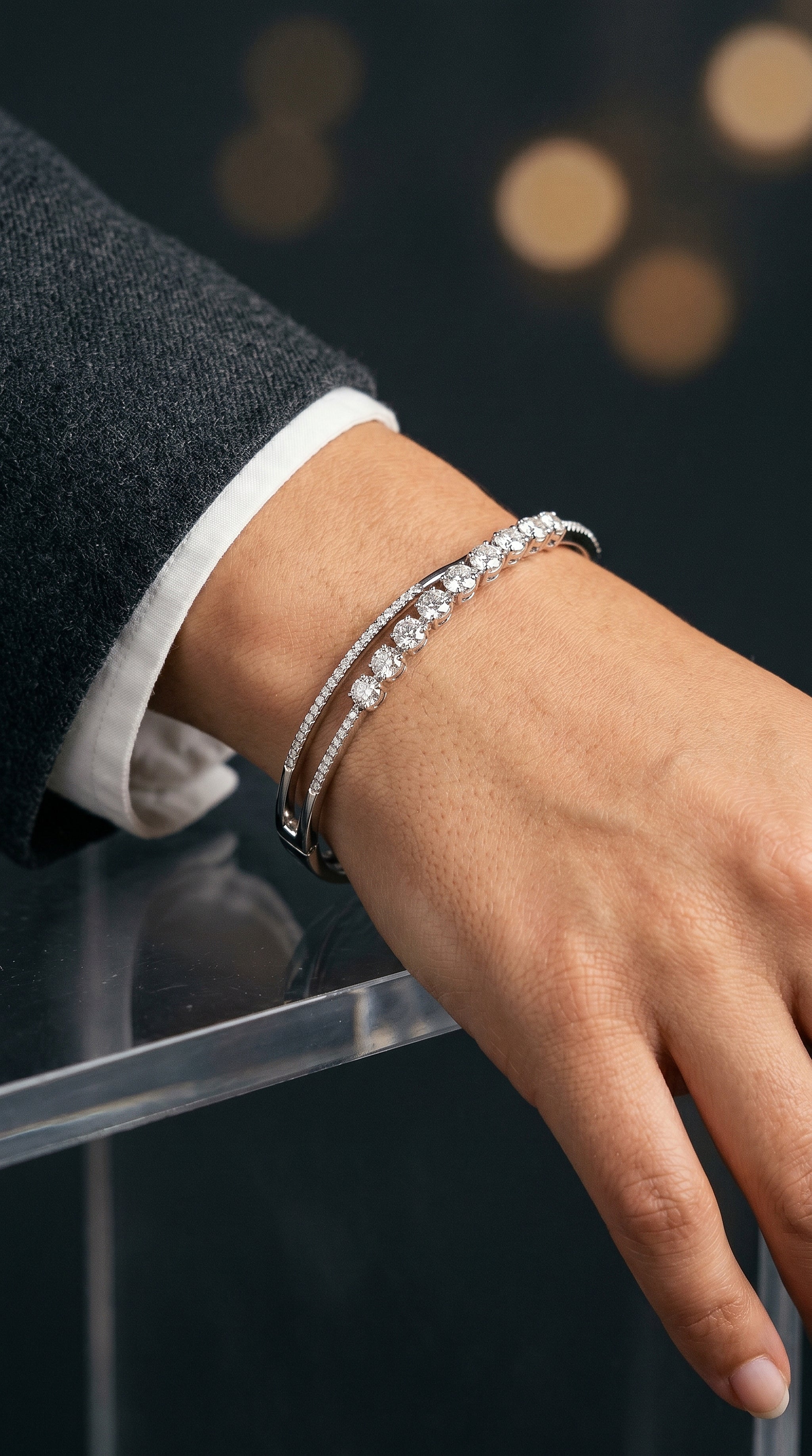 Glistening Crest Diamond Bangle in 18K White Gold