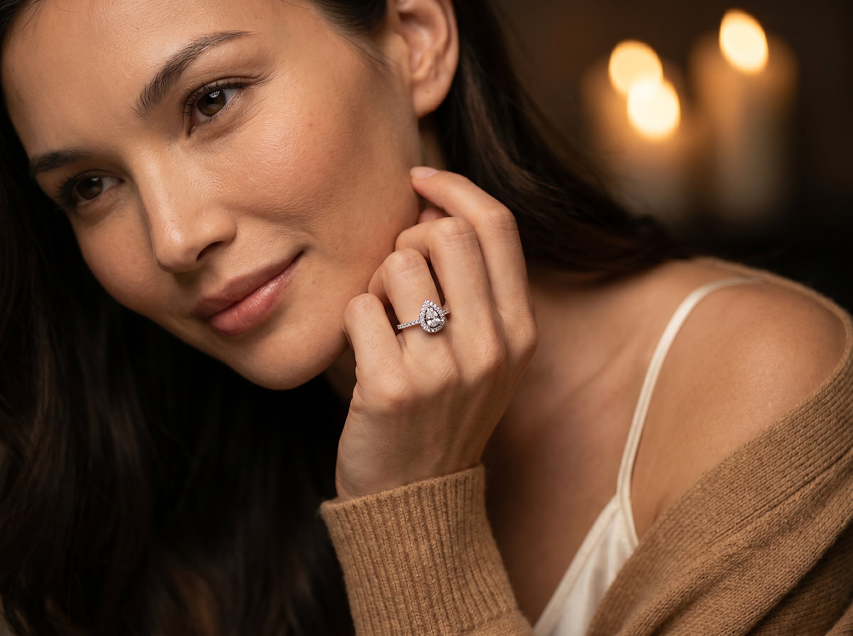 Luminescent Crown Diamond Ring in 18K White Gold
