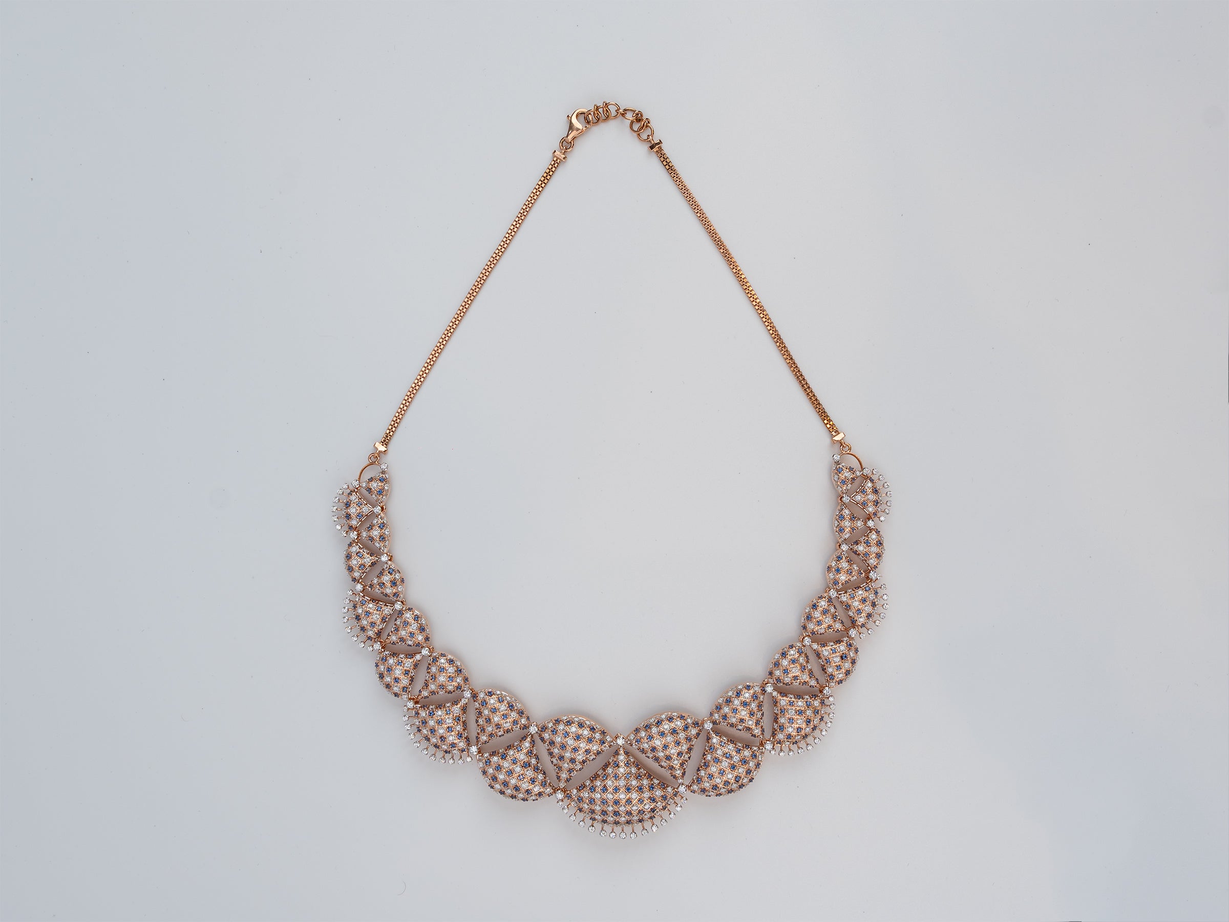 Mosaic Elegance Diamond & Sapphire Necklace in 18K Gold
