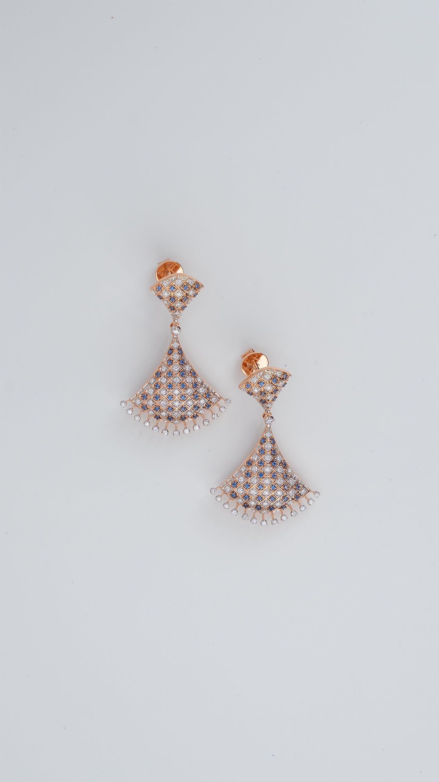 Mosaic Elegance Diamond & Sapphire Earrings in 18K Gold