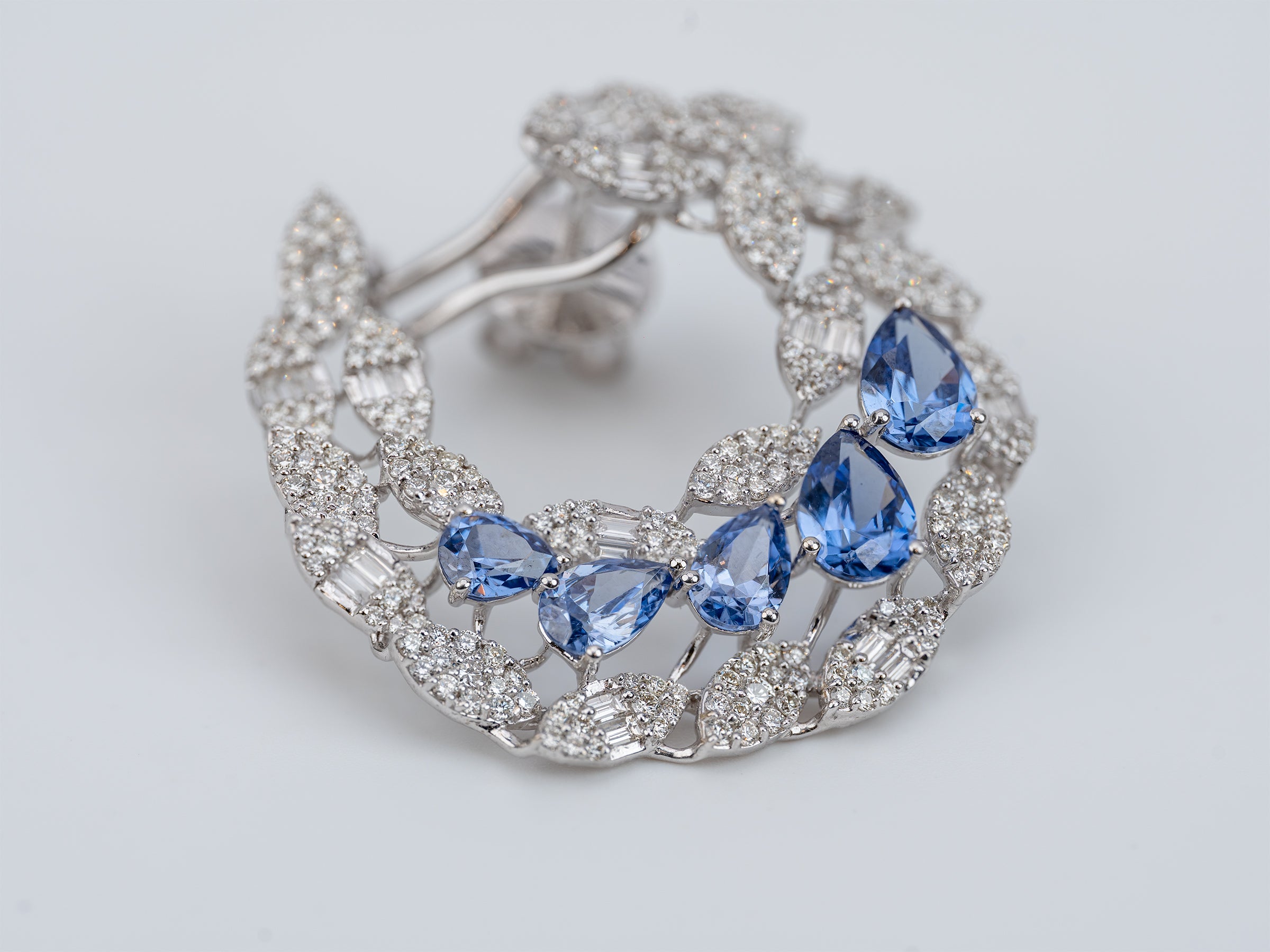 Cerulean Crescent Diamond & Sapphire Earrings in 14K Gold