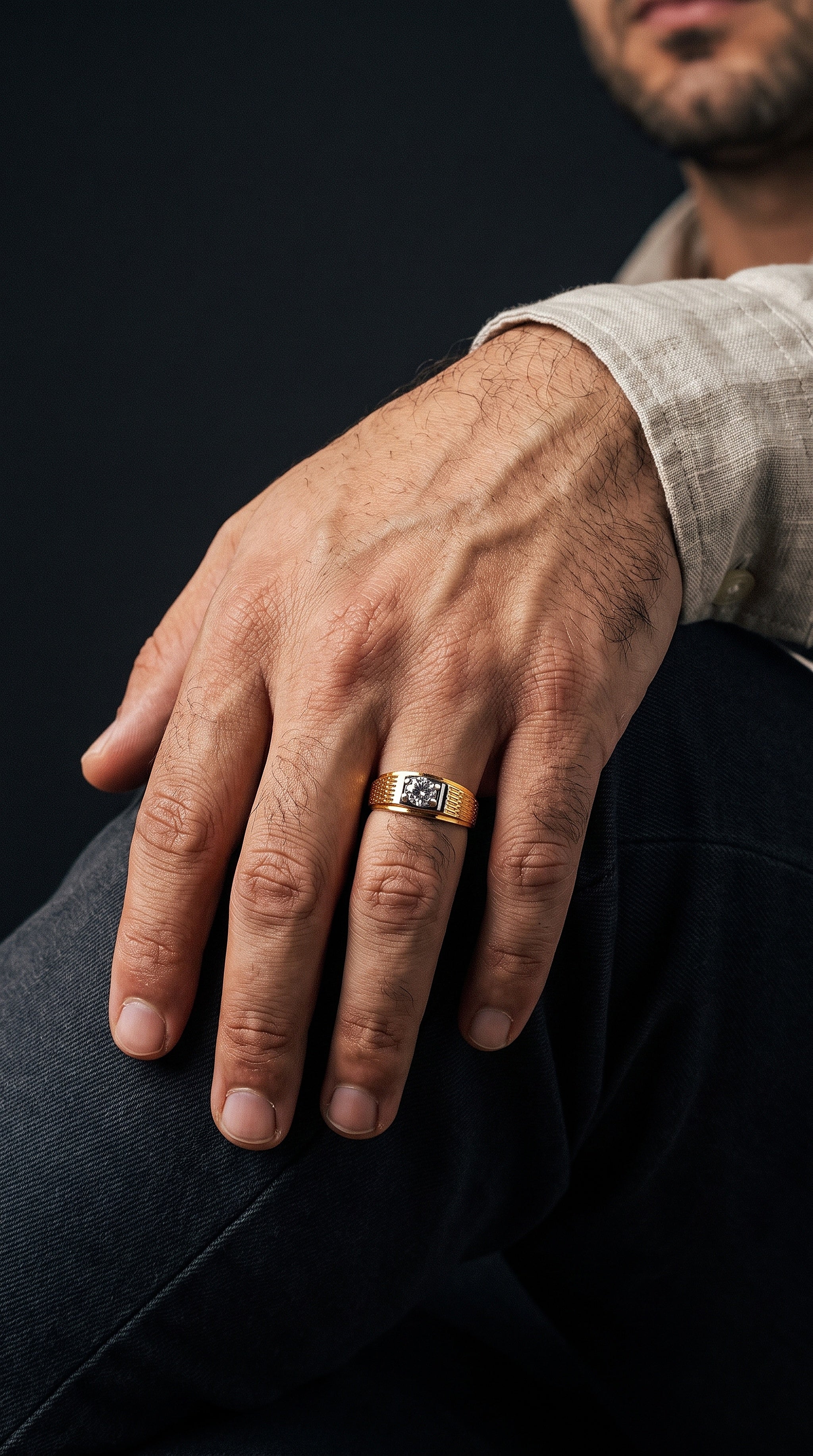 Glacier Crown 22K Gold Men's Zircon Ring