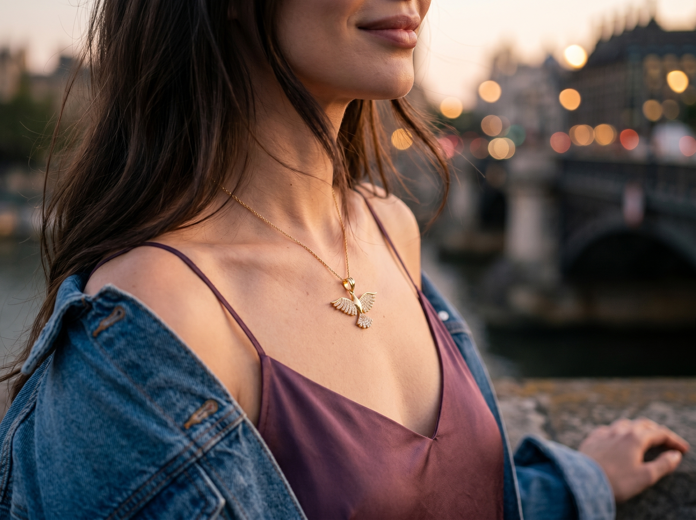 Gold Spirit Dove 22K Pendant with Jarkan Stones