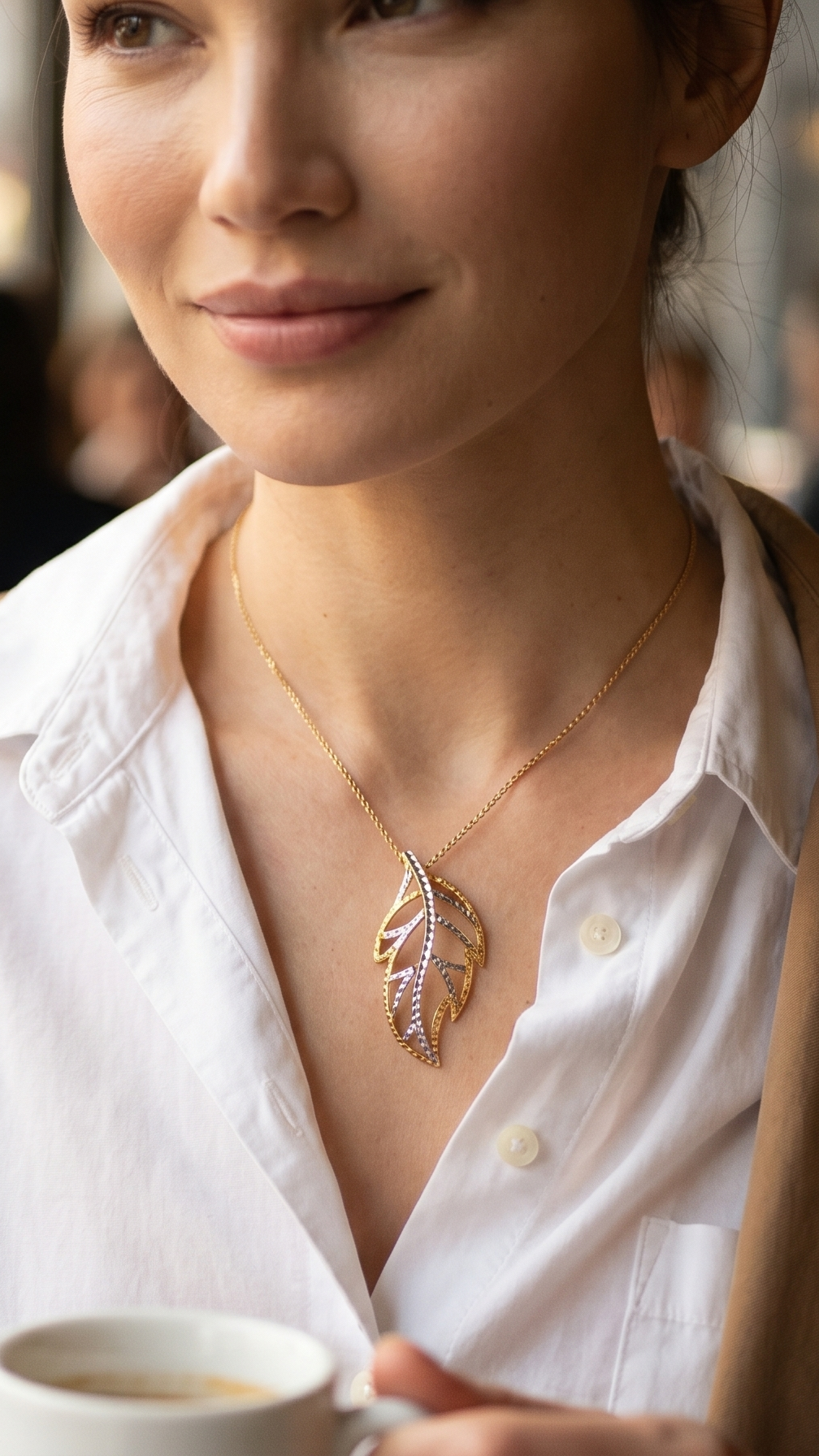 Two-Tone Filigree Leaf 22K Pendant