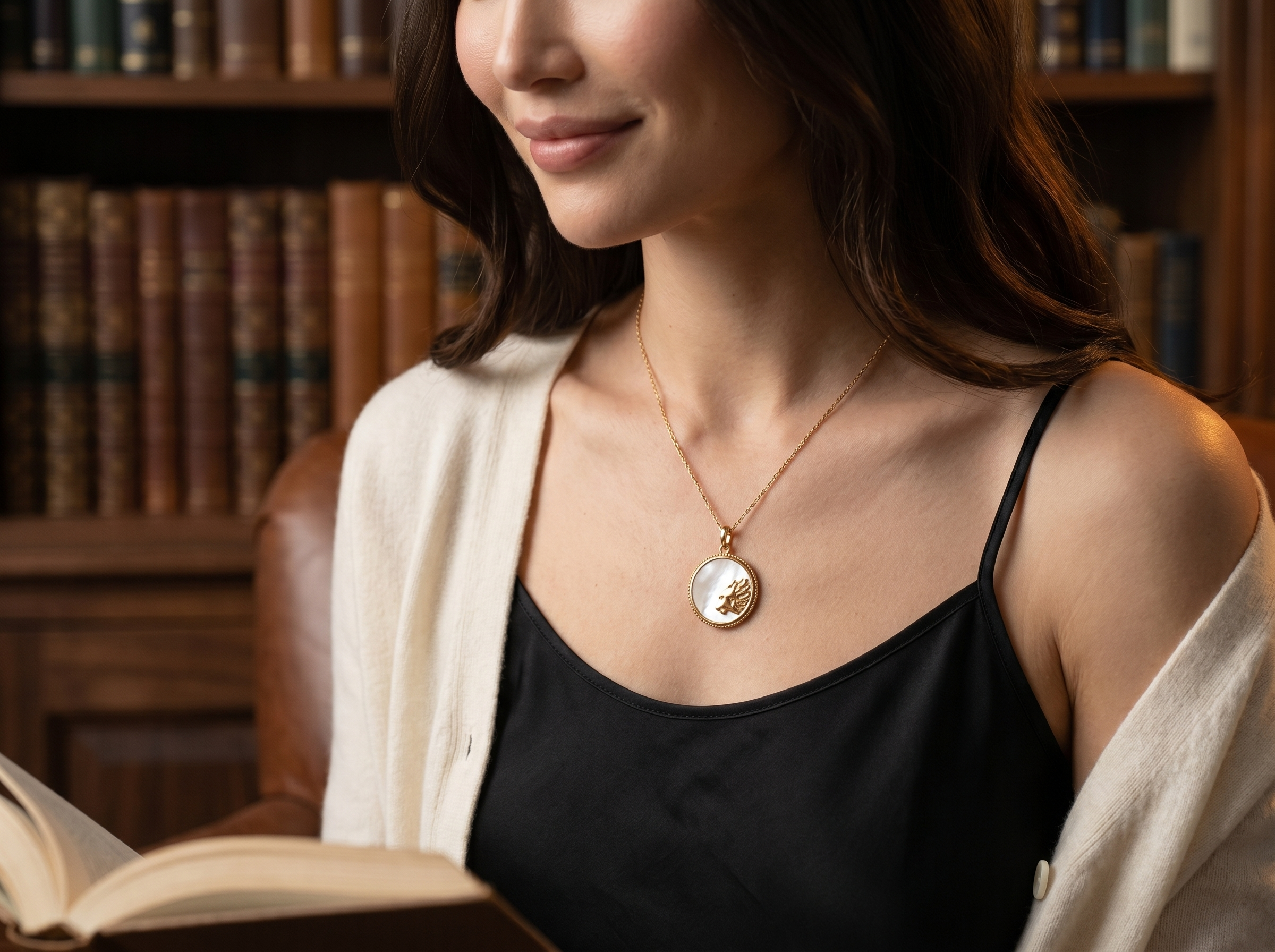 Lunar Pride Lion 18K Gold Necklace with Mother of Pearl