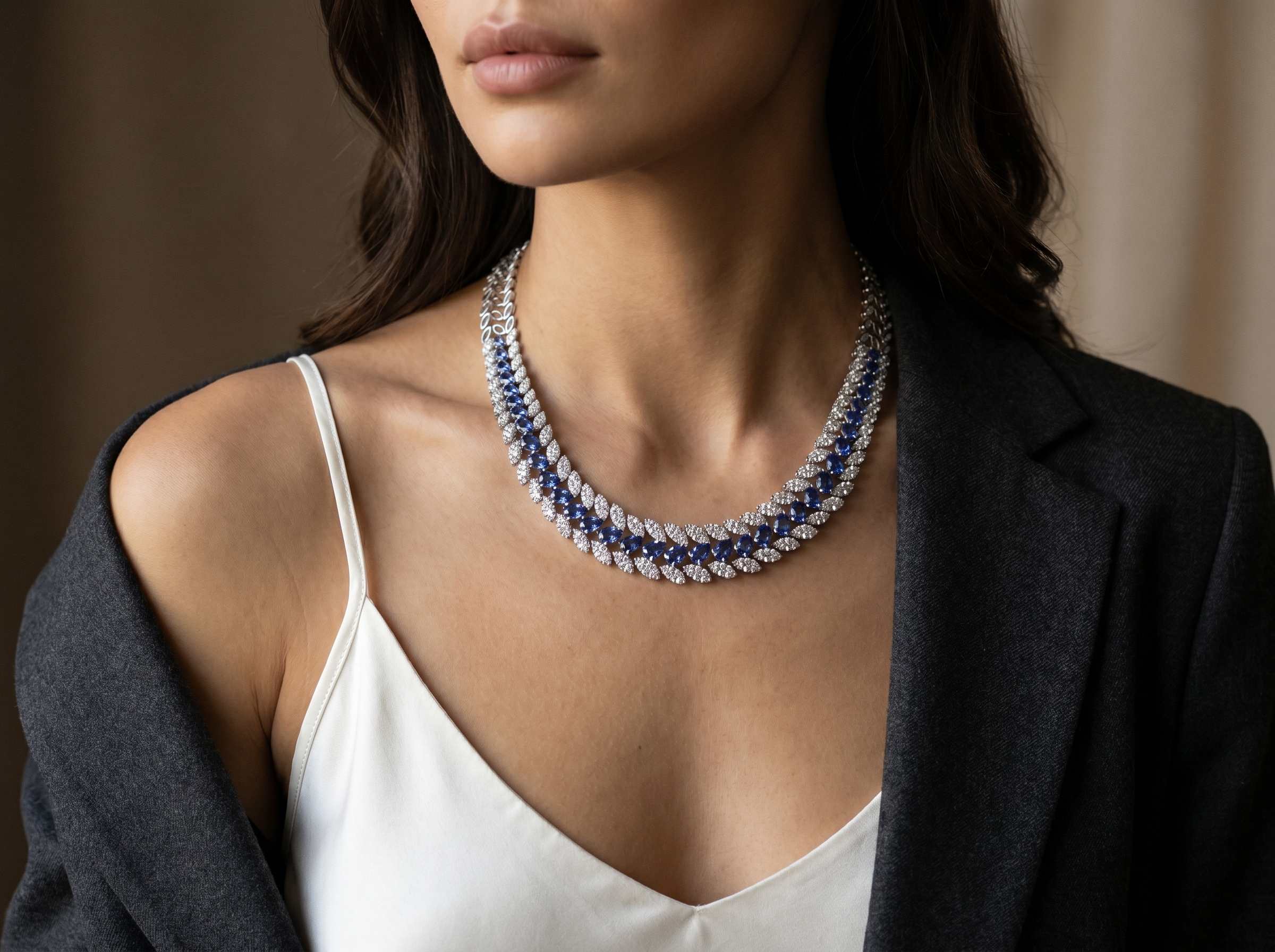 Cerulean Crescent Diamond & Necklace in 14K Gold