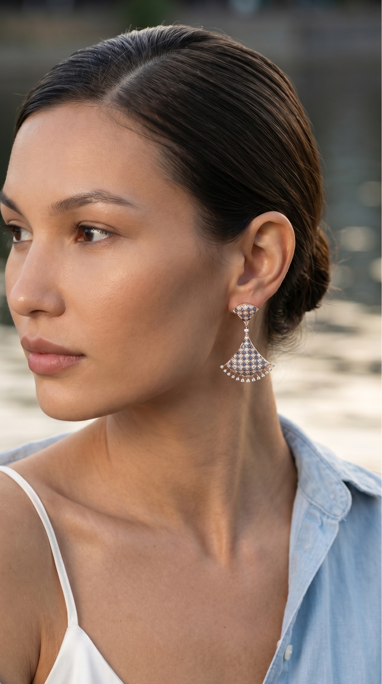 Mosaic Elegance Diamond & Sapphire Earrings in 18K Gold