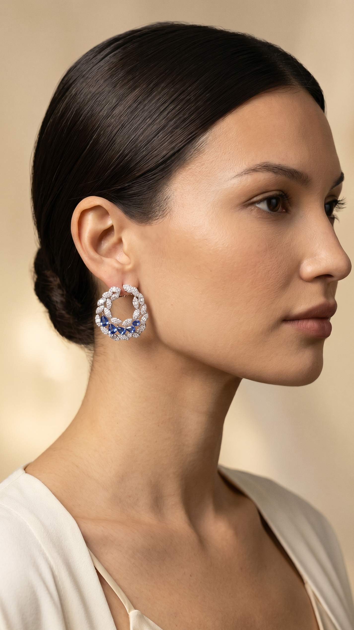 Cerulean Crescent Diamond & Sapphire Earrings in 14K Gold
