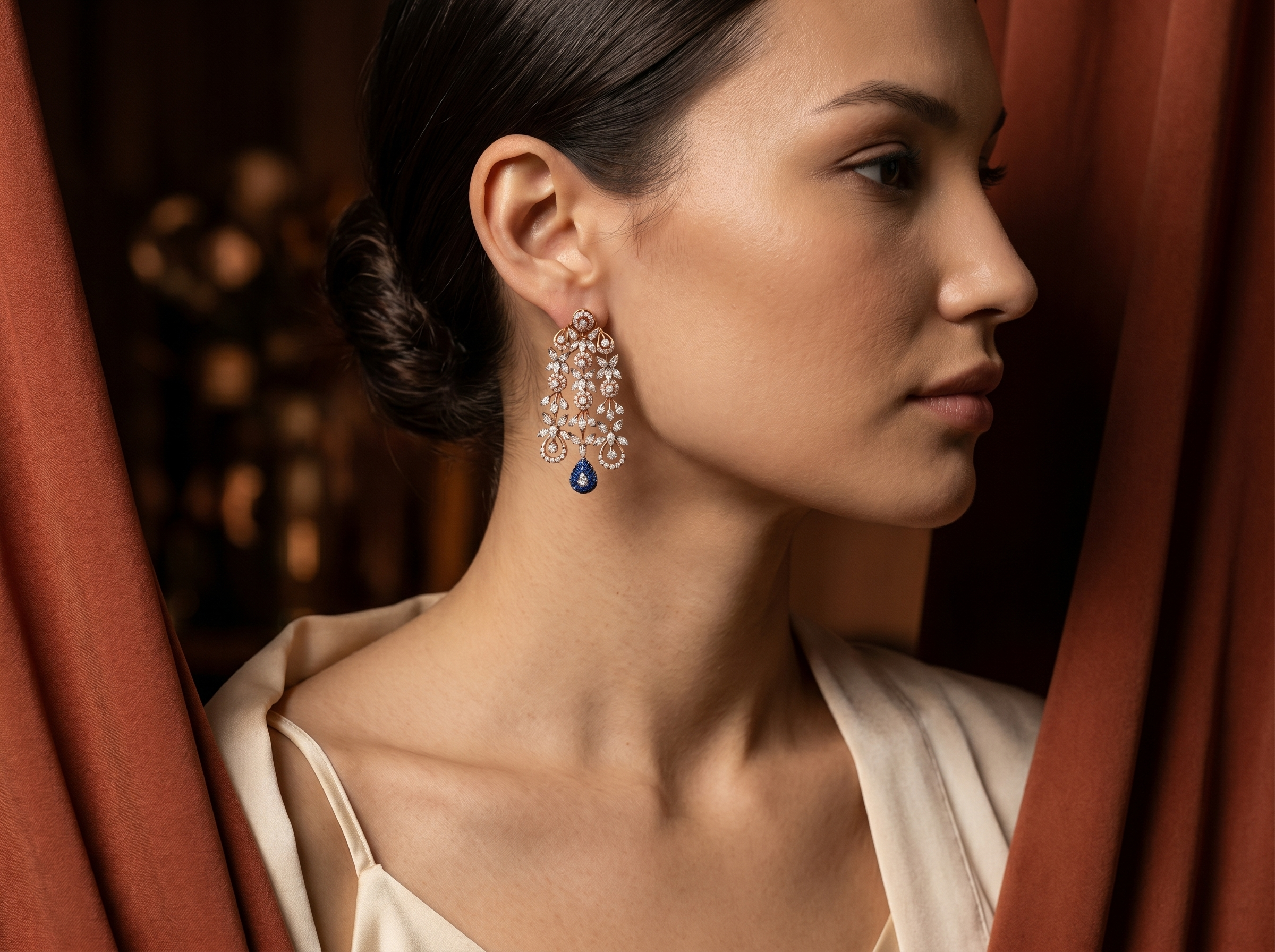 Royal Indigo Diamond & Sapphire Earrings in 14K Gold