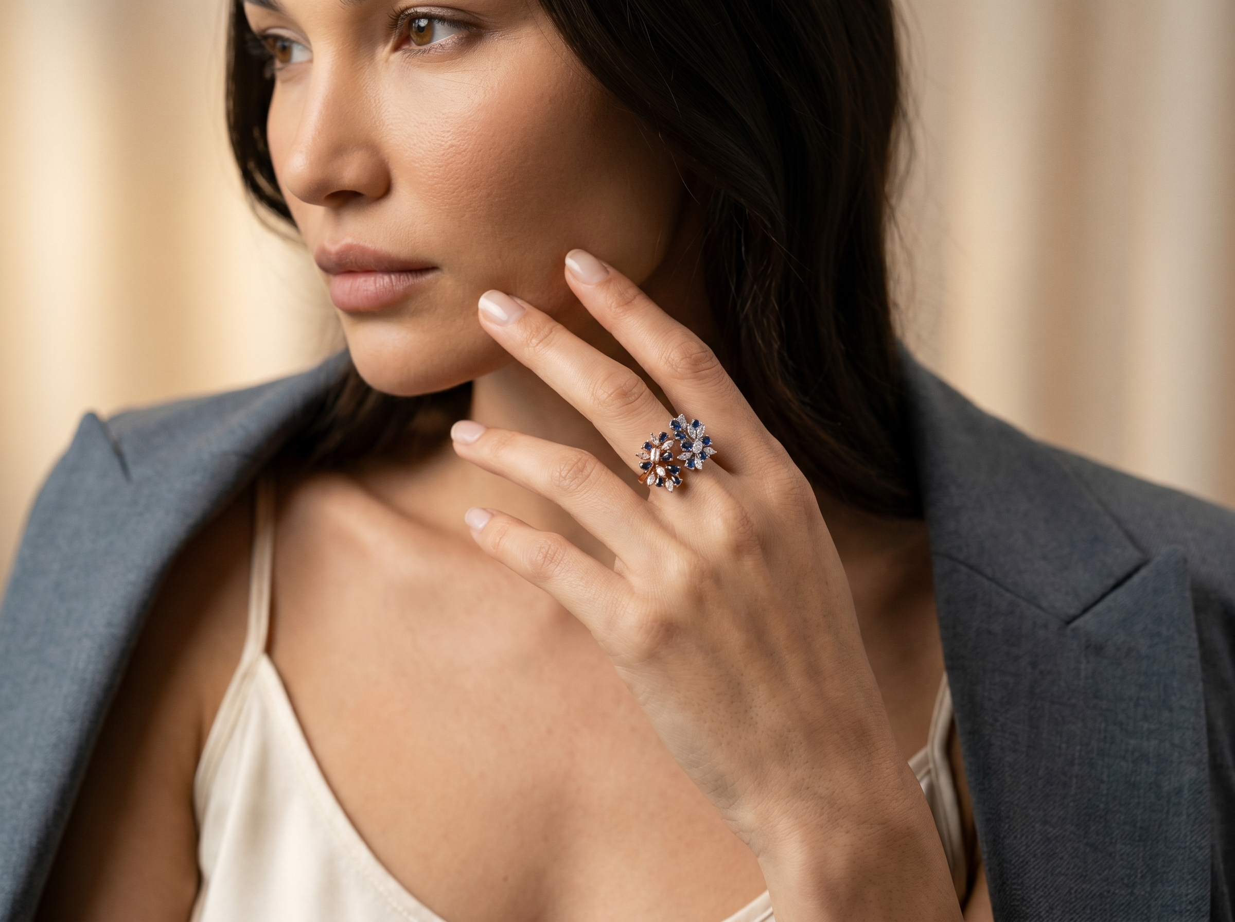 Royal Indigo Diamond & Sapphire Open Ring in 18K Gold