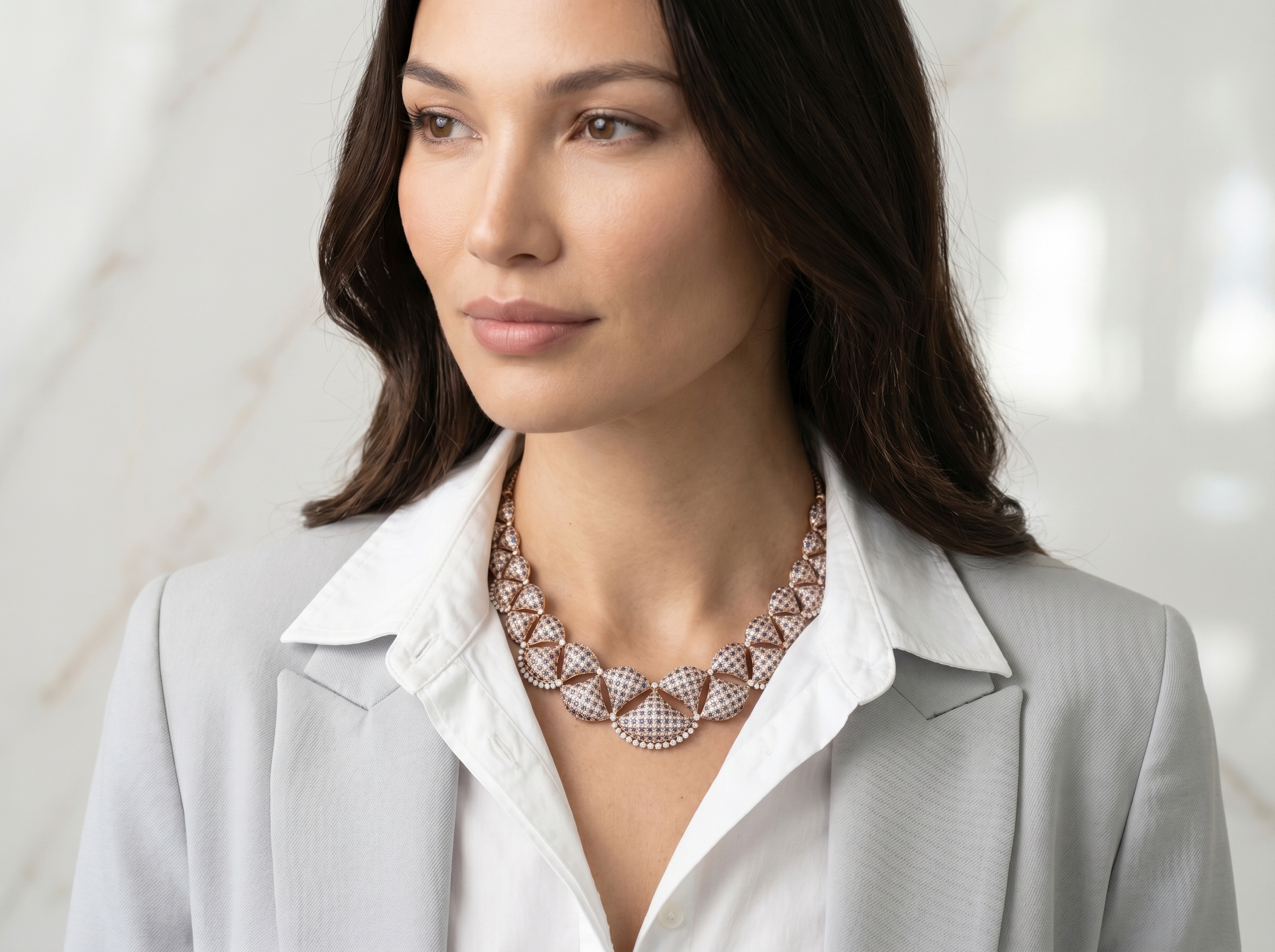 Mosaic Elegance Diamond & Sapphire Necklace in 18K Gold