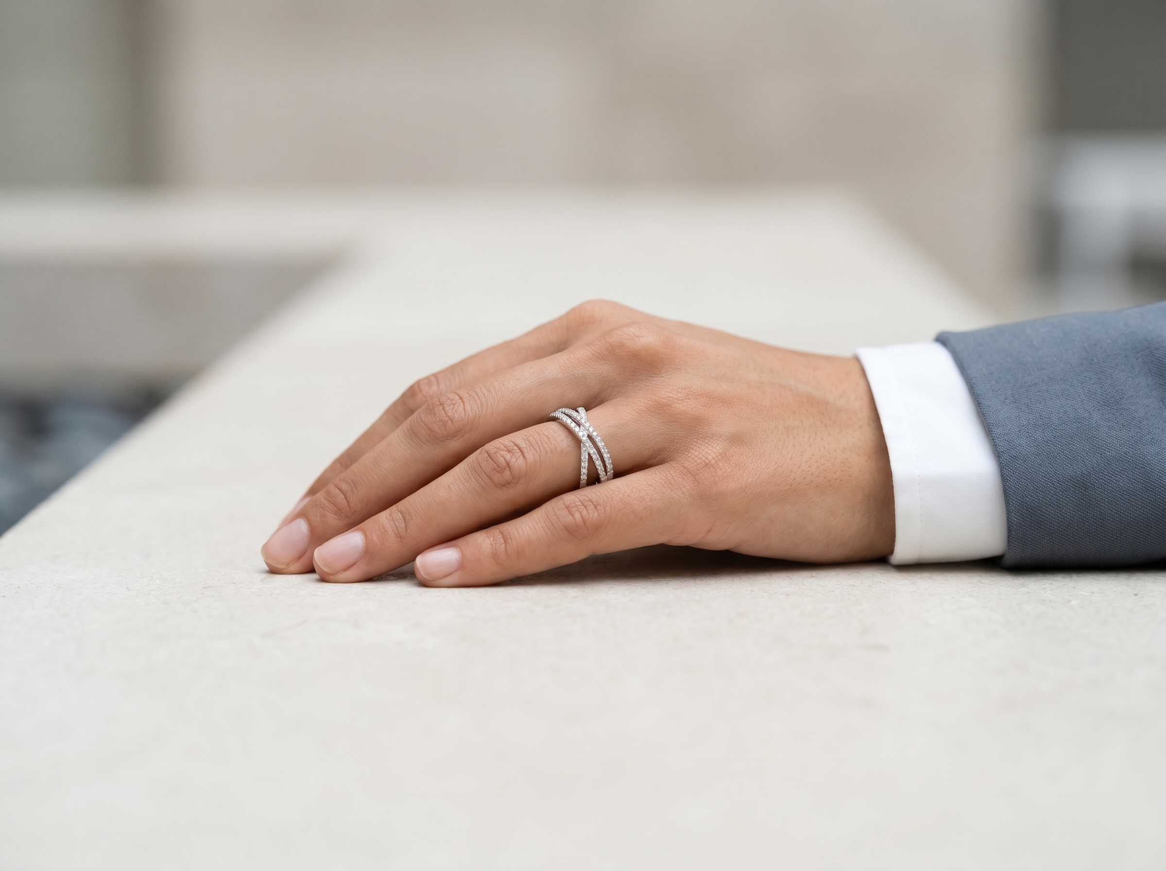 Winter Medallion Diamond Ring in 18K White Gold