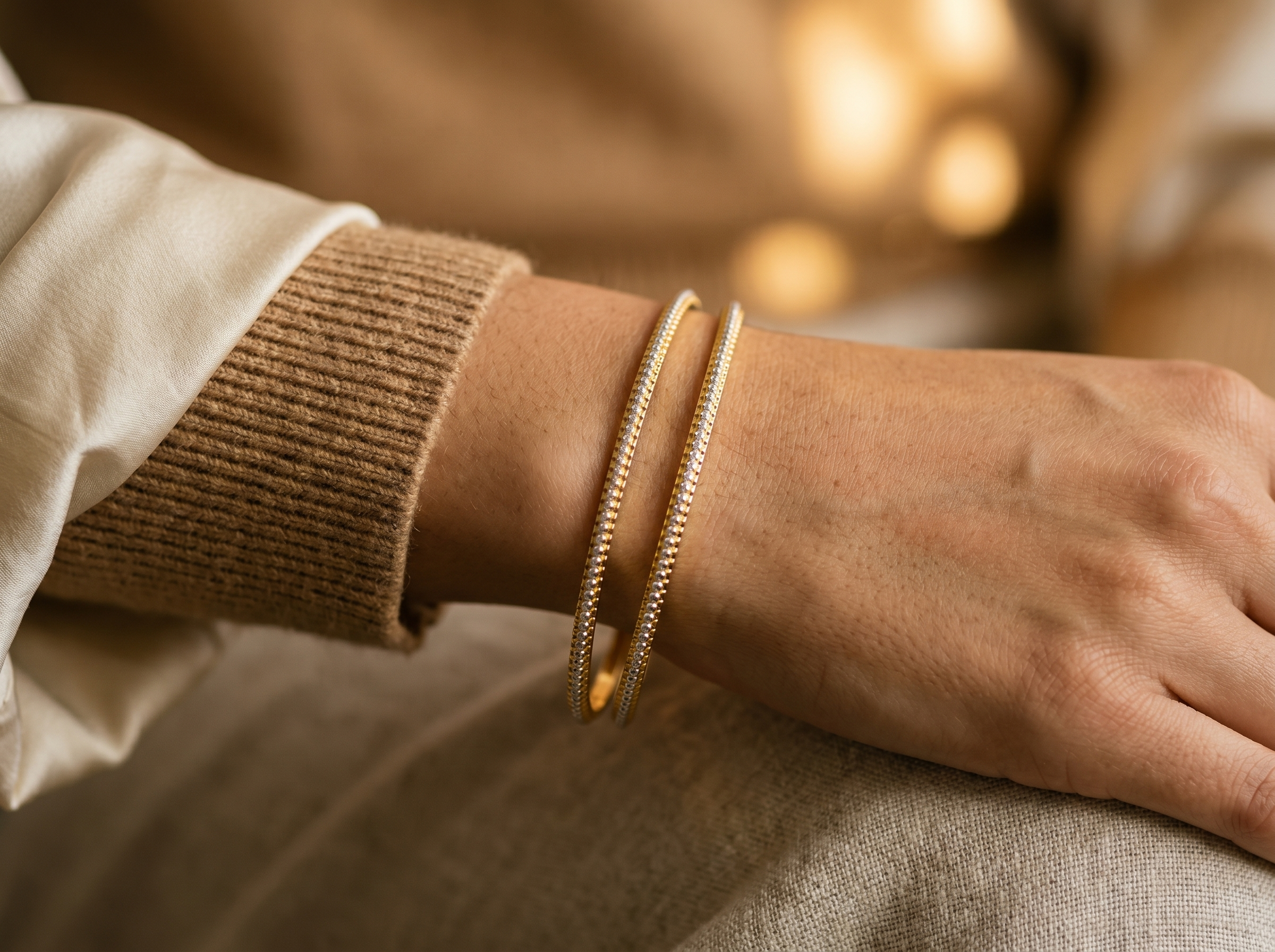 Geometric Prism Bangle 22K Two-Tone Gold